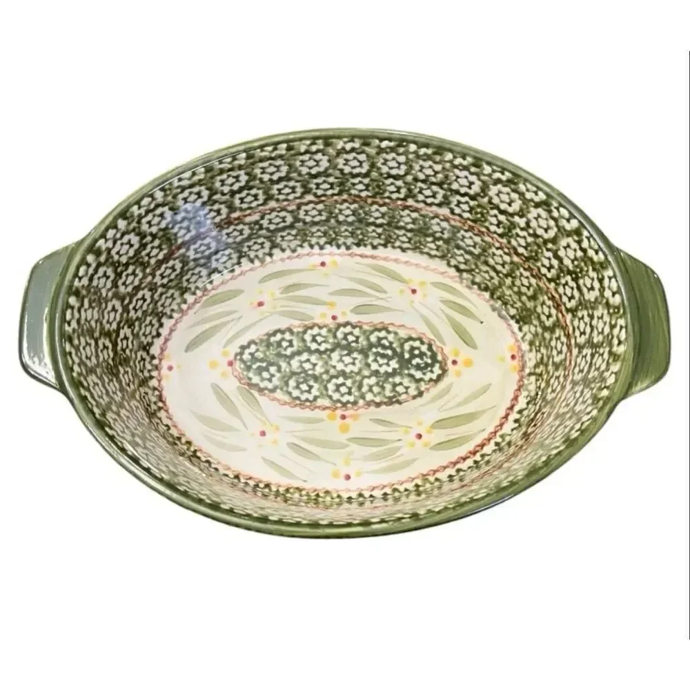 Temptations Presentable Ovenwear 1.5 QT Baking Dish Green Old World Floral 3Pc